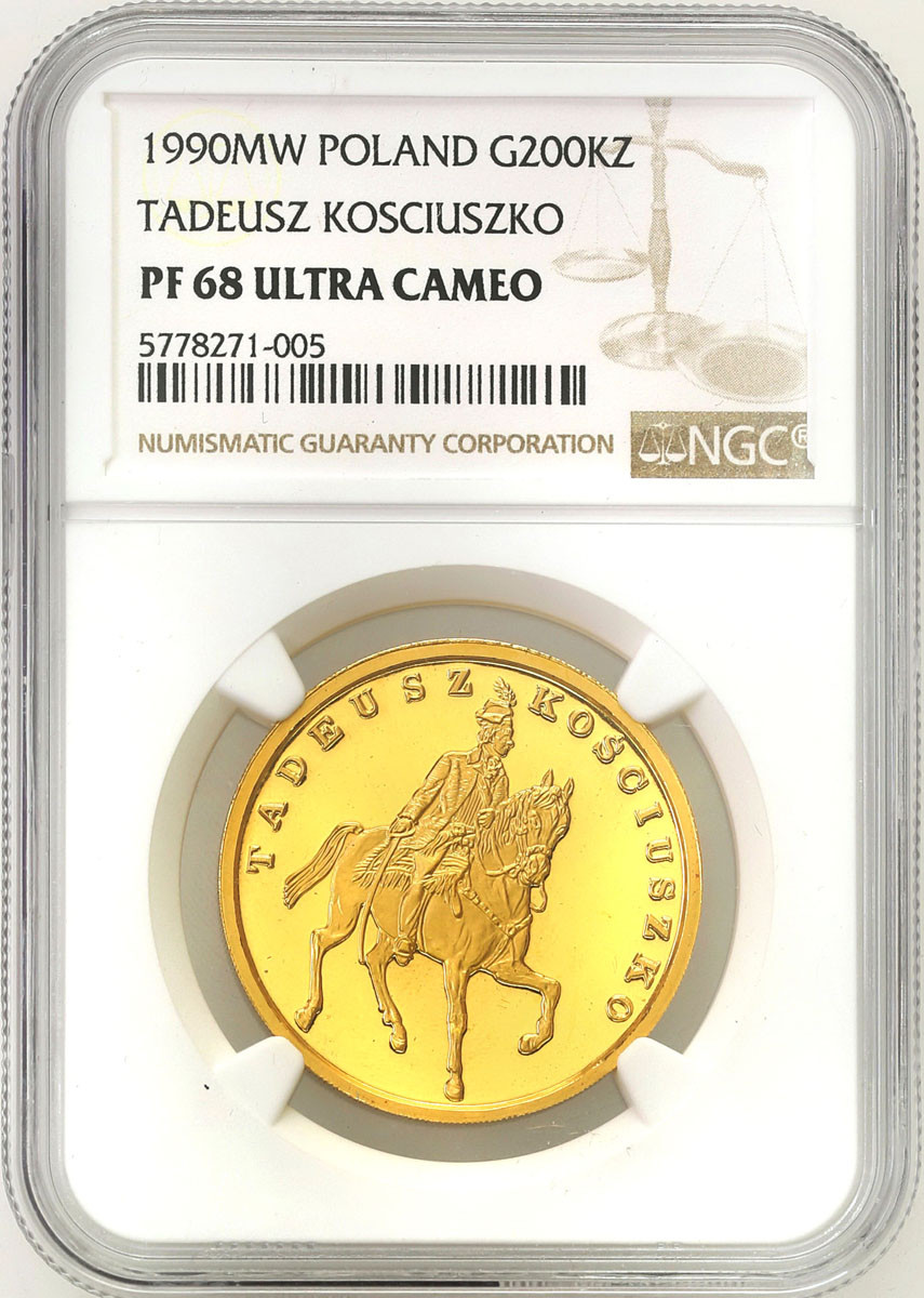 TRYPTYK złoto 200.000 złotych 1990 Tadeusz Kościuszko NGC PF68 ULTRA CAMEO (2 max) - tylko 13 sztuk!